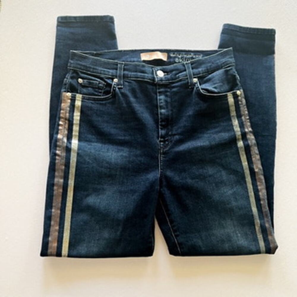 7 For All Mankind Jeans Womens 28 High Waist Ankle Skinny B(air) Metallic Stripe
